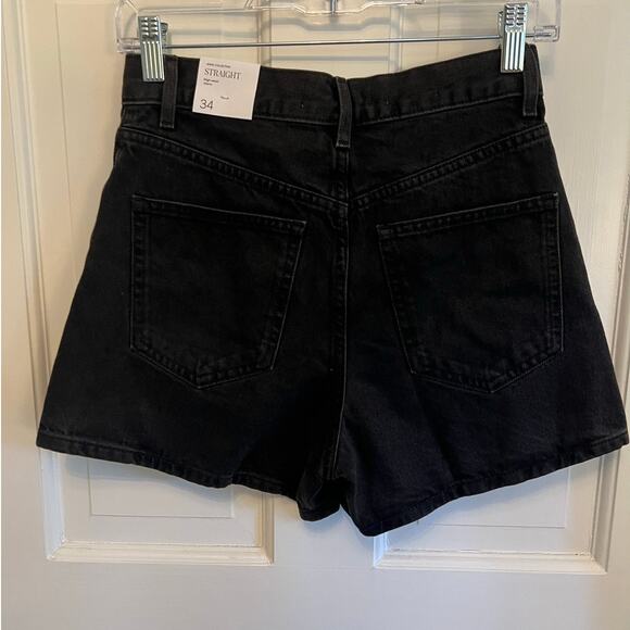 NEW Mango Women's 2 Black Jean Shorts Zoe High Waist Straight Fit Denim - Picture 2 of 13